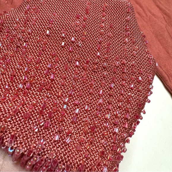 Carmen Marc Valvo Vintage Beaded Scoop Neck 3/4 Sleeve Shell Blouse Pink Large - Picture 6 of 8